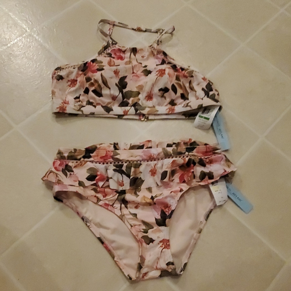 Antonio Melani High Neck Floral Eyelet Bikini